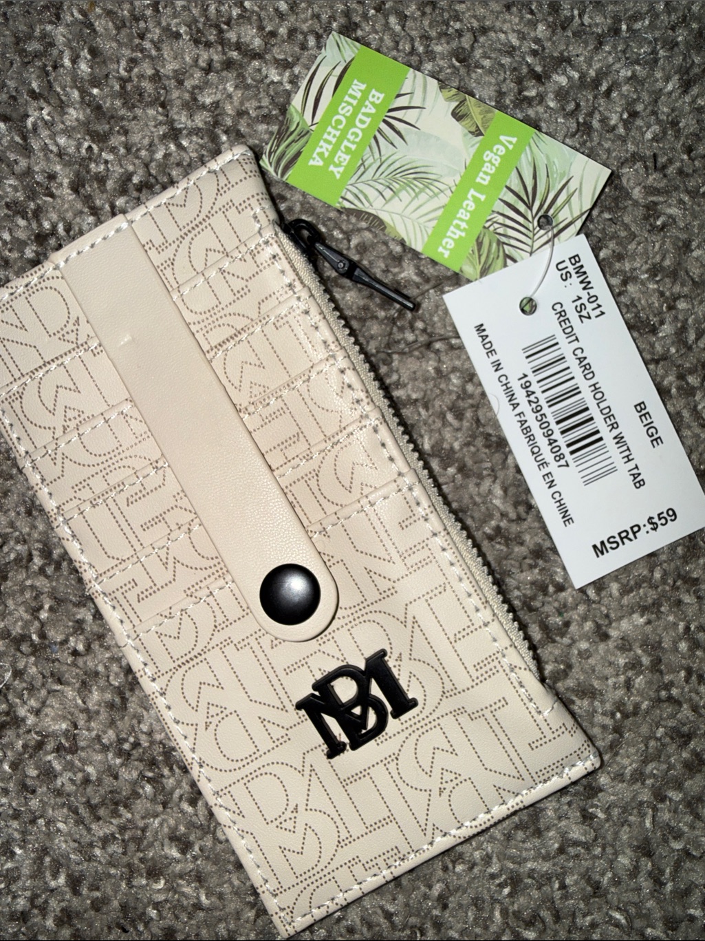 Badgley Mischka Beige Vegan Leather Card  Key Holder Wallet